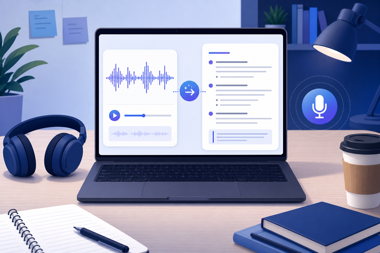 AI converting lecture audio into study notes for students